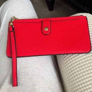 a new day Red/Orangish Pebbled Wristlet Clutch with Gold Accent